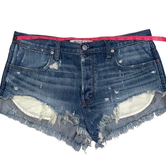 Abercrombie & Fitch High Rise Festival Distressed Denim Short Size 10 - Picture 14 of 16